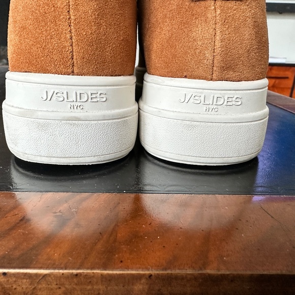 J Slides Platform Pull On Ankle Boots Suede Faux Fur Lining Tan 8M - Picture 8 of 13